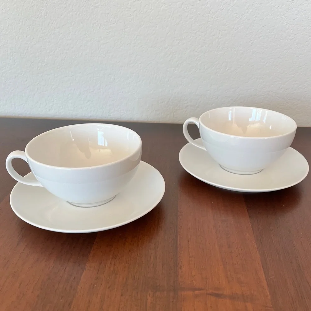 2 Piece Cups Set‎ Crate and Barrel Cappuccino Cup White with Matching Plates